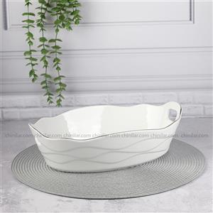 کاسه بیضی سزار چینی لمون سایز بزرگ خط طلا 332L