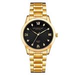 IP Gold Plating Steel Roman Numeral Dial with Rhinestones Mens Wrist Watches for Man Black 003