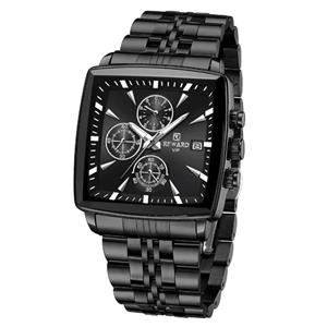 ساعت مچی مردانه ریوارد REWARD  مدل 81100 بند استیل صفحه مربعی سه موتوره