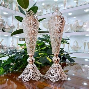 گلدان ملیله کاری با روکش نقره سایز 23 مجموعه دوعددی برند اشرافی