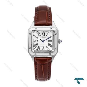 ساعت کارتیه سانتوس دومونت زنانه سیلور بند چرم قهوه ای اسمال Cartier-6172-L