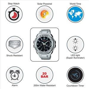 ساعت مچی مردانه کاسیو مدل GST-S110D-1ADR (G604) Casio Men's G SHOCK Quartz Watch with Stainless-Steel Strap, Silver, 25.85 (Model: GST-S110D-1ADR (G604)