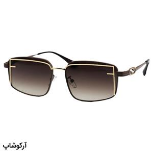 عینک آفتابی زنانه فندی با فریم رنگ قهوه‌ای و طلایی، مستطیلی شکل و لنز قهوه‌ای هایلایت مدل 2484