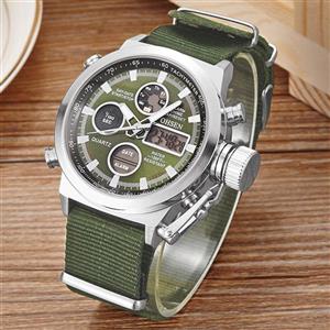 eYotto Mens Sports Watch Military Analog Digital Watches Olive Green Canvas Nylon Strap Army Waterproof Wristwatch Alarm Chronograph Backlight 