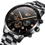 Men Watches Black Gold Fashion Business Casual Chronograph Wrist-Watches for Men Waterproof Quartz with Stainless Steel Band