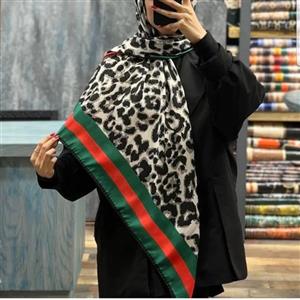 روسری نخ پاییزه دستدوز طرح پلنگی گوچی محبوب قواره 140 بزرگ 