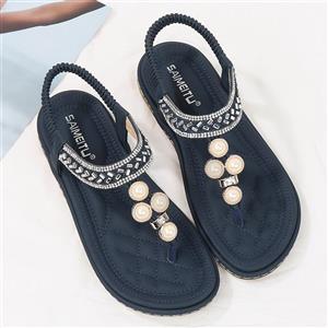 Meeshine Womens Flat Sandals Summer Rhinestone Bohemian Flip Flop Shoes 