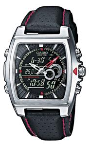 Casio Stainless Steel Edifice Square Black Dial Chronograph Strap Red Accents 