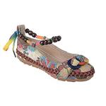 BININBOX Women's Beading Round Toe Embroidered Shoes Lace Up Colorful Casual Flats Shoes