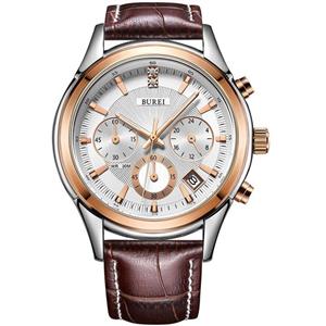 BUREI Mens Business Casual Elegant Chronograph Sports Watch with Genuine Leather Band