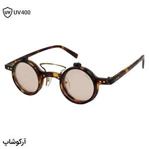 عینک آفتابی فانتزی دیور با فریم شکل گرد، رنگ هاوانا و لنز بالارونده و رنگ قهوه‌ای مدل T307 Y266