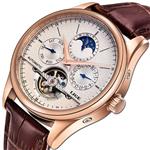 LIGE Waterproof Mens Watches Business Calendar Mechanical EEN Watch Automatic Gold White Leather Strap Wristwatch