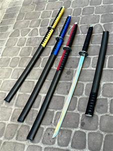 شمشیر کاتانای ۱۰۰ سانت تیغه هفت رنگ طرح دار رنگ ثابت تیغه یک تیکه فولاد فنر آلمانی ضخامت ۴ میل