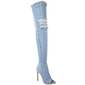 Fashion Thirsty Womens Over The Knee Boots Thigh High Heels Stilettos Stretch Denim Size