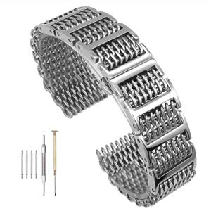 20mm/22mm24mm Shark Mesh H Link Polished Stainless Steel Watch Band Butterfly Buckle Silver/Black