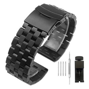 Brushed Stainless Steel Watch Band Strap 18mm/20mm/22mm/24mm/26mm Metal Replacement Bracelet with Double-Lock Deployment Clasp for Men Women Black/Silver/Two Tone IP Black