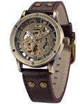 AMPM24 Vintage Bronze Roman Automatic Mechanical Men's Skeleton Brown Leather Strap Wrist Watch PMW362