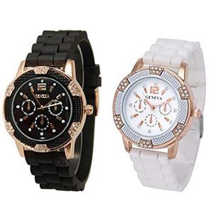 NXDA Women's White Rose Gold Chronograph Silicone with Crystal Rhinestones watch (White)