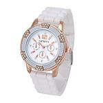 NXDA Women's White Rose Gold Chronograph Silicone with Crystal Rhinestones watch (White)