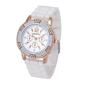 NXDA Women's White Rose Gold Chronograph Silicone with Crystal Rhinestones watch (White)