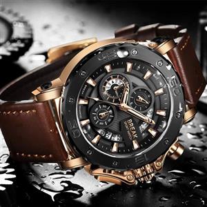 Break Men Watches Bullet Pioneer Design Waterproof Sport Watch with Genuine Leather Analog Chronograph Date Display Black Wrist Watch 