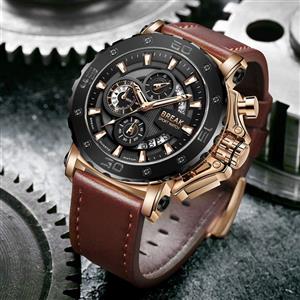 Break Men Watches Bullet Pioneer Design Waterproof Sport Watch with Genuine Leather Analog Chronograph Date Display Black Wrist Watch 
