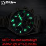 CARNIVAL Mens Automatic Silver Stainless Steel Sapphire Waterproof luminous Men's Black Dial Watch
