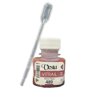 رنگ ویترای قرمز شرابی  وستا - کد 489 wine red چهل میل - همراه با قطره چکان