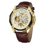 FORSINING Men's Skeleton Mechanical Watch Reloj Automatic Movtment Male Clock with Genuine Leather Strap