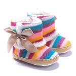 DZT1968 Baby Girl Rainbow Stripe Coral Fleece Snow Boots Shoes with Bowknot