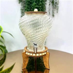 کلمن شربت خوری پایه چوبی  مهره دار کلمن شیشه ای خط دار پایه چوبی کلمن آبمیوه کلمن شربت پایه چوبی کلمن مهره دار پایه دار