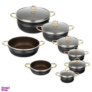 سرویس پخت و پز 14 پارچه اسبیکو مدل زنبوری دسته طلایی