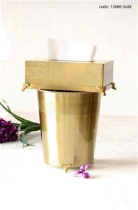 سطل و جای دستمال کاغذی هندی نیوسان مدل 12686 طلایی برنج