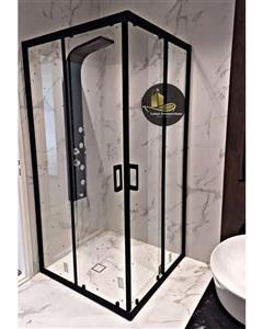 کابین دوش فریم مشکی(دوردوشی ریلی) شیشه سکوریت 6 میل شفاف