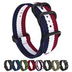 Emibele 20mm Universal Watch Band, Fine Woven Nylon with Stainless Steel Buckle Adjustable Replacement Band for 20mm Sport Strap, Blue & White & Red