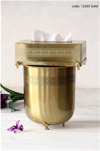 سطل و جای دستمال کاغذی هندی برنج نیوسان مدل 12265 طلایی
