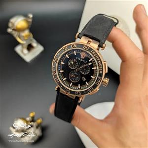 ساعت ورساچه گرس دمو رزگلد بند چرم مشکی Versace Greca Dome