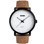 Mens Unique Analog Quartz Waterproof Business Casual Leather Band Dress Wrist Watch with Simple Fashion Classic White Time Mark Design, Key Scrath Resitant Face, 98FT 30M Water Resistant - White