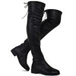 Premier Standard - Women's Fashion Comfy Vegan Suede Block Heel Side Zipper Back Lace Thigh High Over The Knee Boots