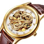 Mens Dragon Collection Hollow Automatic Mechanical Luminous waterproof Brown Leather White Dial Watches