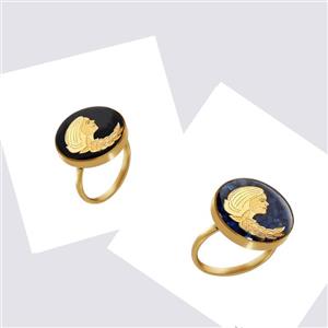 انگشتر ورق طلا طرح ماه شهریور (سنگ اونیکس و تایگر سرمه ای)