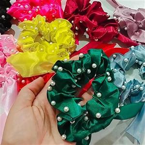 کش اسکرانچی ساتن مروارید پرسی شیک و مجلسی 