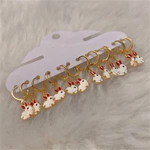 گوشواره حلقه ای یا کلیپسی بچگانه دخترانه طرح خرگوش در 2 رنگ سبز و قرمز ، استیل رنگ ثابت