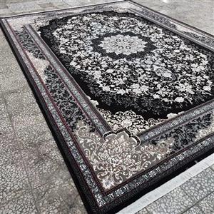 فرش ماشینی کاشان 12 متری تندیس مشکی  400شانه تراکم 700 فرش وینتیج فرش پرز بلند فرش نرم و ضخیم 