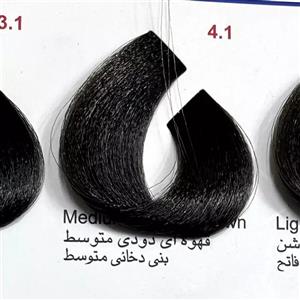 رنگ قهوه ای دودی متوسط4.1 ،رنگ مو کم آمونیاک پیلون و یک عدد اکسیدان