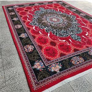 فرش ماشینی کاشان چکاوک فرش لاکی دور مشکی 9 متری 400شانه قالی کاشان آقای فرش BCF پرز بلند و نرم  رنگ ثابت