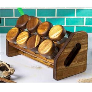جا ادویه ای چوبی رنگ تیره کد 99083 (آکاسیا )8 تایی کج  از برند لونا وود