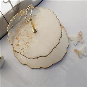 شیرینی خوری دو طبقه  رزینی سفید و طلایی  قطر 20 و 25 سانت 