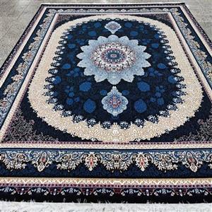 فرش ماشینی کاشان گیتا سرمه ای 12متری فرش نرم و پرزبلند 400شانه بی سی اف 
