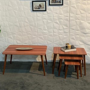 میز جلومبلی عسلی دایره قهوه ای مدل مینیمال مجموعه چهار عددی
